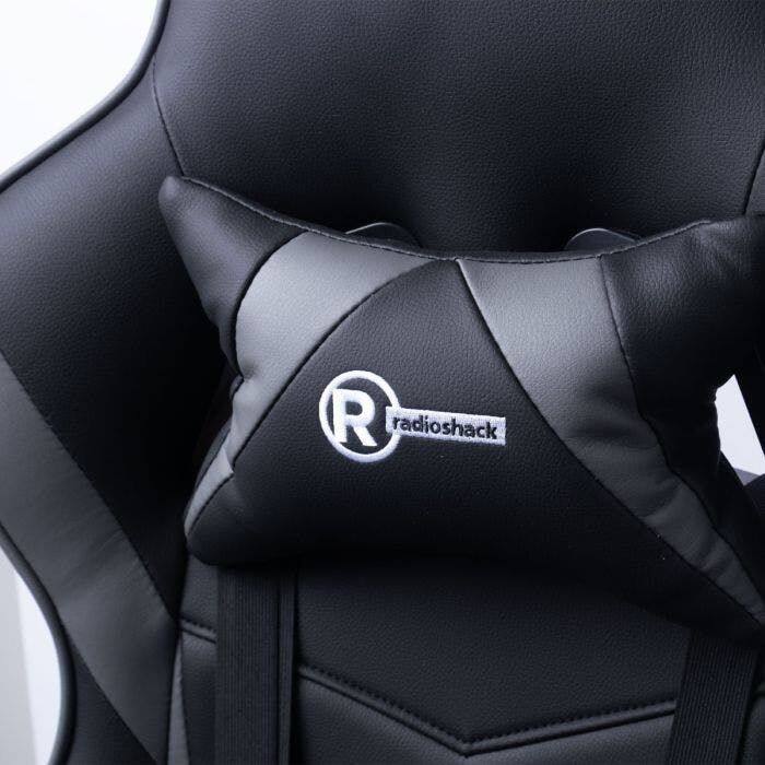 Angle. RadioShack - RadioShack Gaming Chair Black And Gray, Ergonomic Racing-Style Chair With Adjustable Height, Footrest, Lumbar Support - Black.