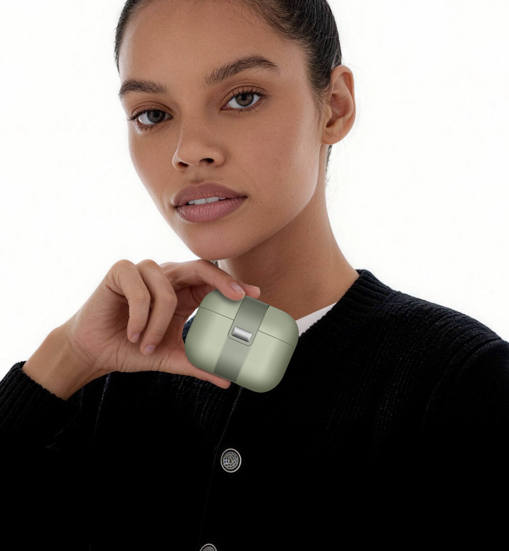 Alt View 6. SURITCH - Magnetic Lock Bumper Case for AirPods Pro 3, Handbag-Style Shockproof Cover Wireless Charging Compatible - Green.