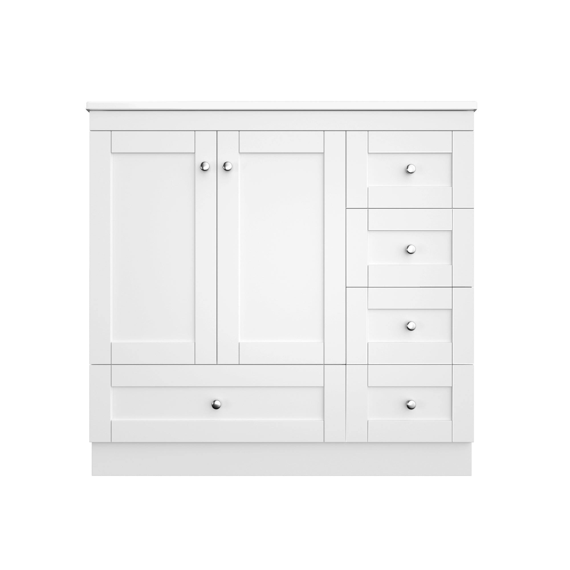 Alt View 10. Boyel Living - 36 Inch Shaker Style Bathroom Vanity with Ceramic Sink 4 Soft Close Drawers 2 Soft Close Doors Free Standing Cabinet - Gray.