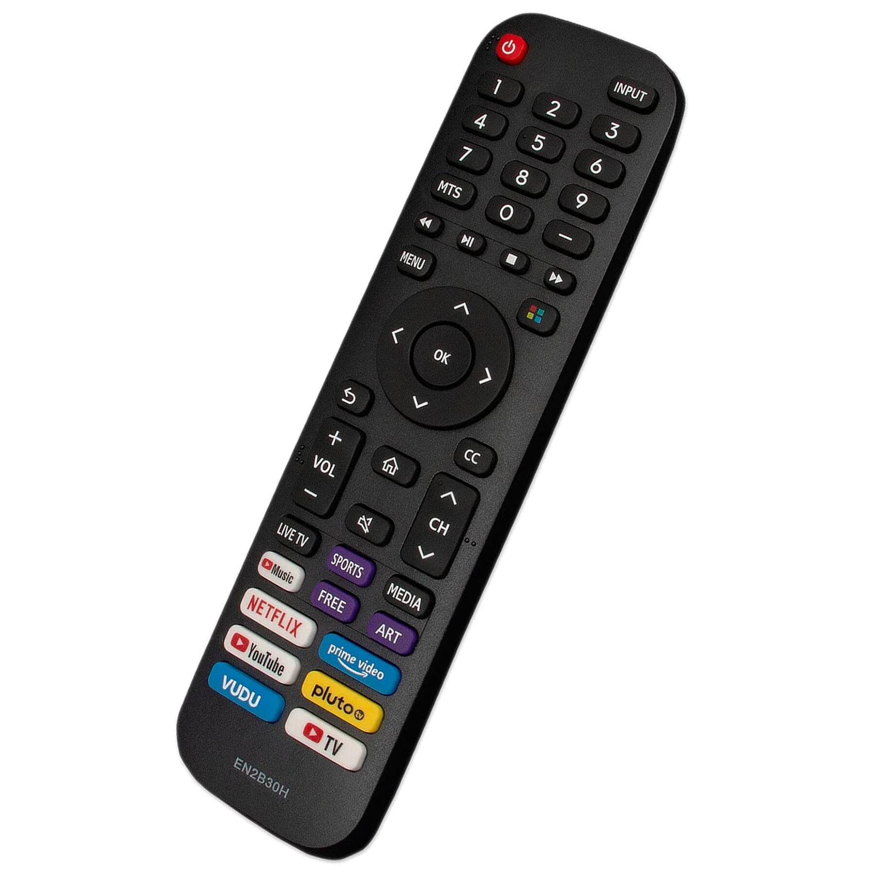 G 1 INPUT 2 3 4 5 6 7 8 9 0 MTS HI MENU S + VOL OK CC LIVETV CH Music SPORTS FREE MEDIA NETFLIX ART YouTube prime video VUDU pluto TV EN2B30H