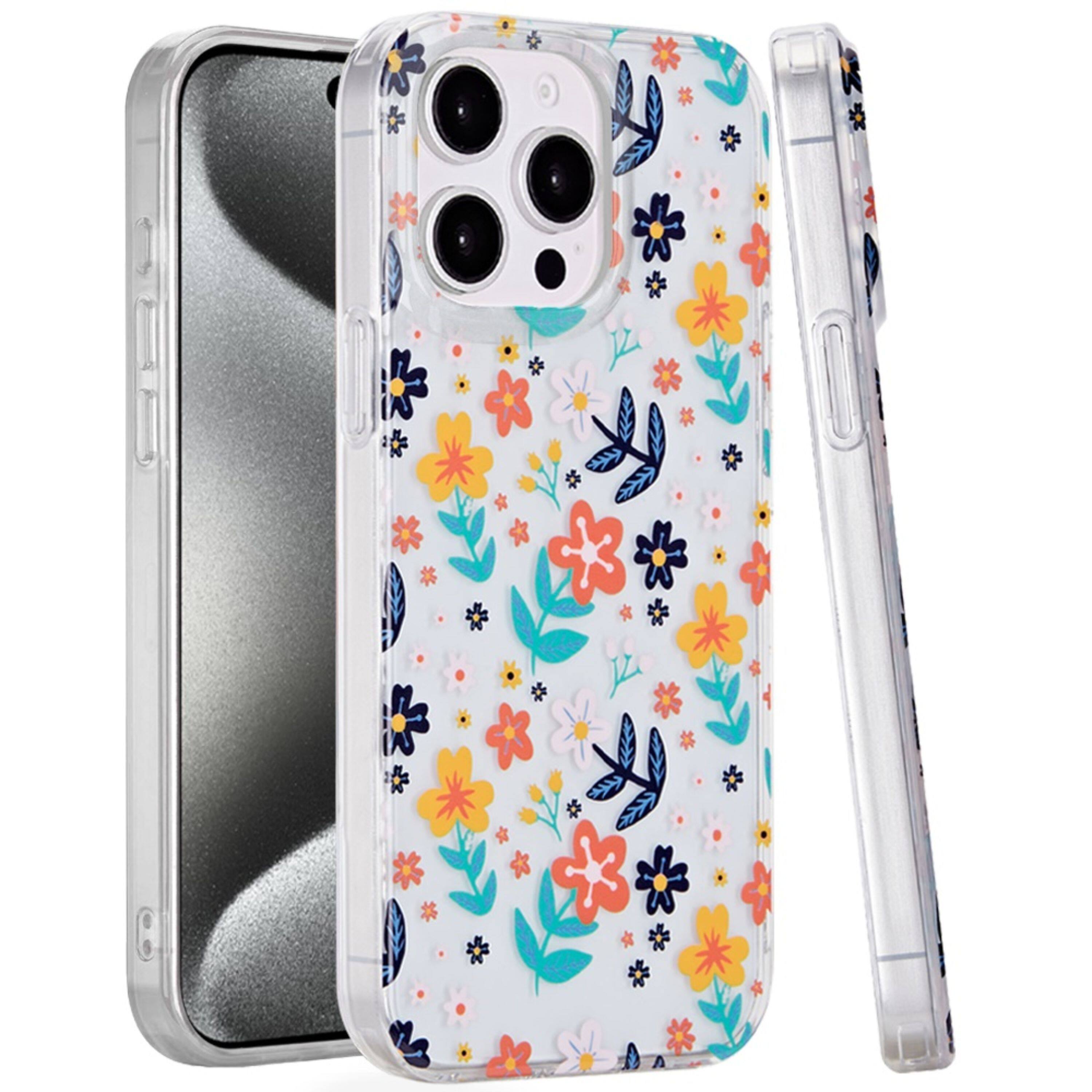 Front. Kitcheniva - Dual Layer TPU Protective Case With Tempered Glass For iPhone 15 Pro Max Colorful Floral - Multicolor.