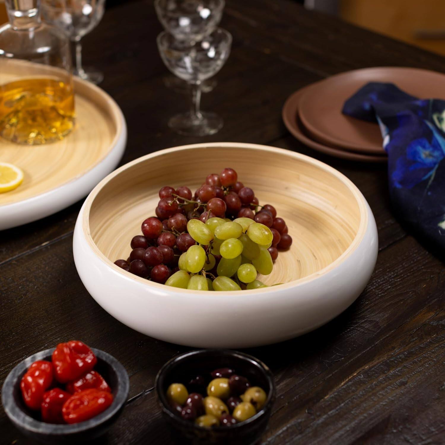 Angle. Lexa - Bamboo Fruit Bowl, 12 Inch, White - White.