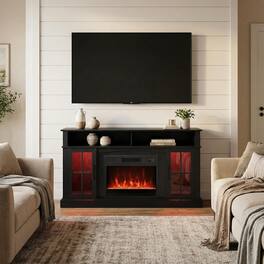 Pefilos - 58 Fireplace TV with LED Sleek Media Storage for Living Room Home Theater TV Stand - Black