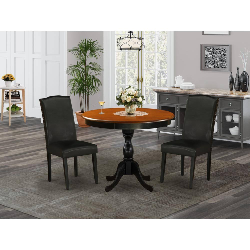 Angle. East West Furniture - East West Furniture 3-Piece Dinner Table Set Includes a Kitchen Dining Table and 2 Black PU Leather Padded Chairs with - Multi-Color.