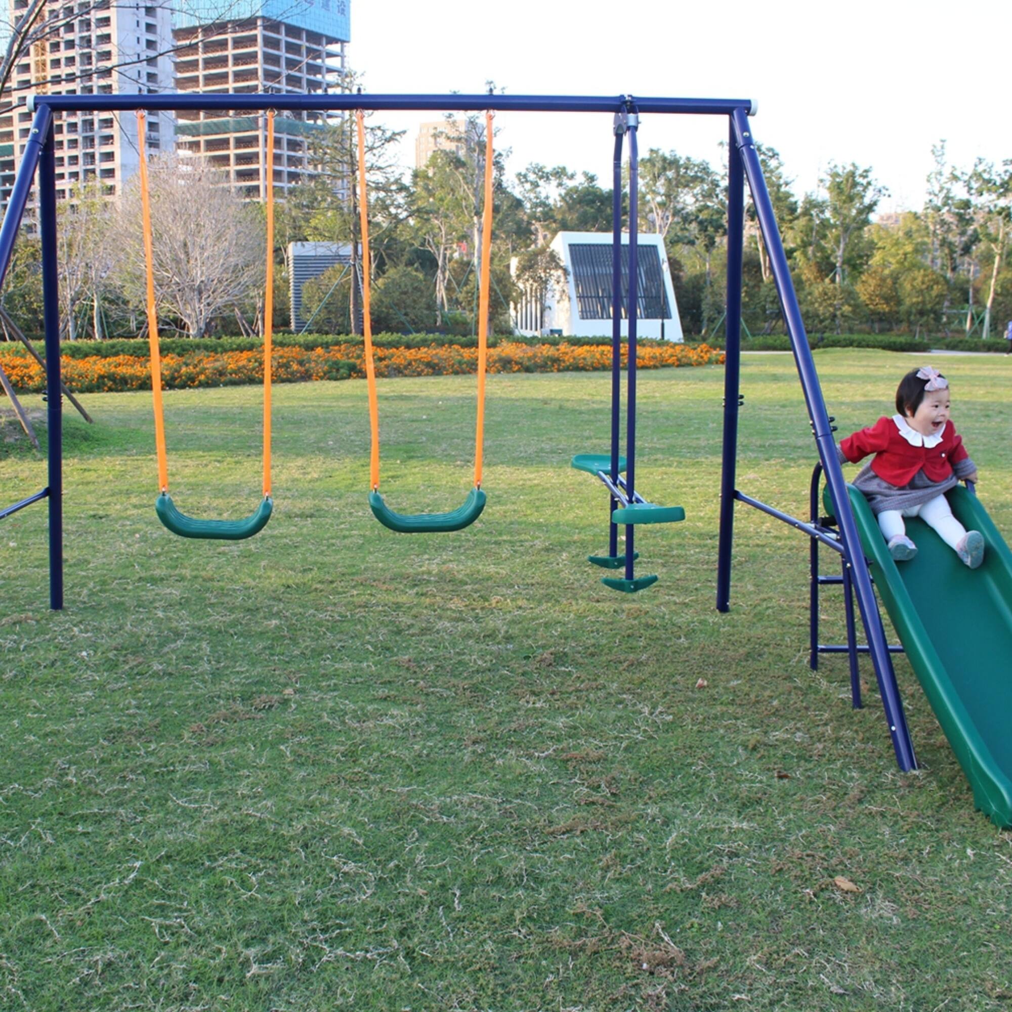Angle. ELEMENT ACE - A-Frame Metal Swing Set with Slide for Backyard Playground - Durable Steel Construction.