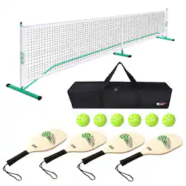 GSE Games & Sports Expert - Pickleball Complete Net Set with Pickleball Net, 4 Pickleball Paddles, 6 Pickleballs, Carrying Bag - Green
