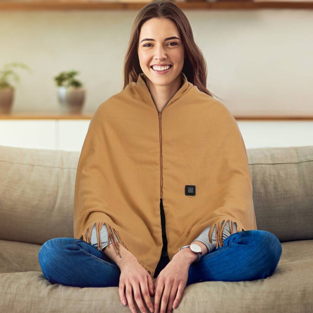 Alt View 6. Loheer - Loheer USB Heated Shawl Wearable Heating Blanket 77x24 Inch Heated Throw with 3 Heating Levels Camel - Camel.
