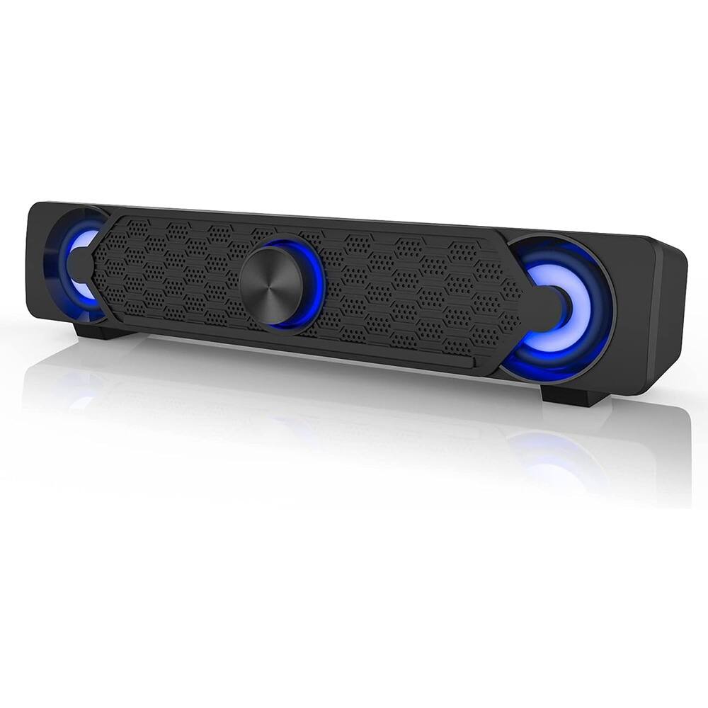 ACJPR - Small USB Powered Computer Speakers, Mini Soundbar with LED Light Effect for Desktop - Black