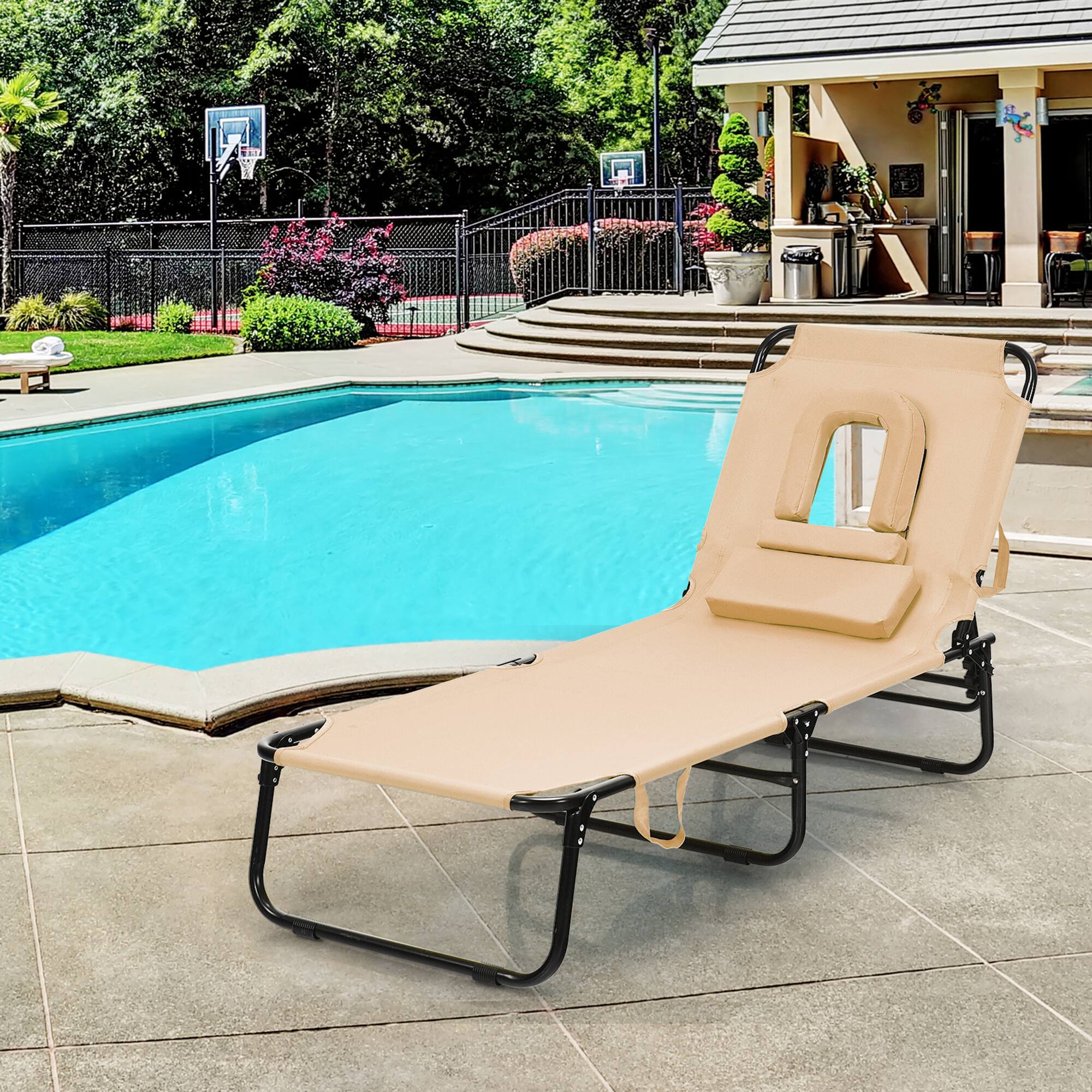Alt View 2. Gymax - Gymax Folding Chaise Lounge Chair Bed Adjustable Beach Patio Camping Recliner - Beige.