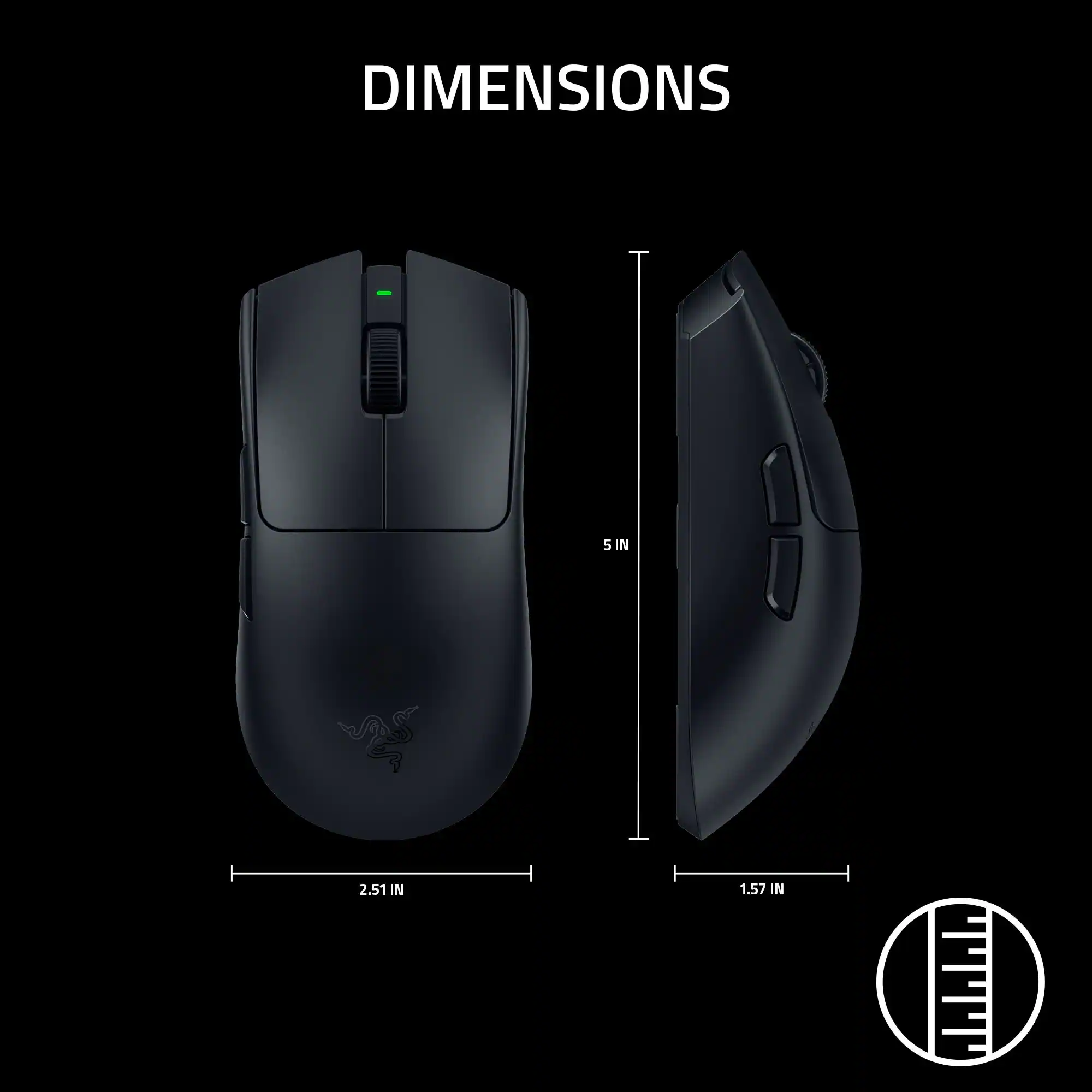 DIMENSIONS  
5 IN x 2.51 IN x 1.57 IN