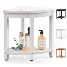 JETRANSPORT - Corner Shower Stool For Inside Waterproof Bench Seat Chair Plastic Bath Shaving Foot Rest With Storage Shelf - White 4 Legs - Stable Support