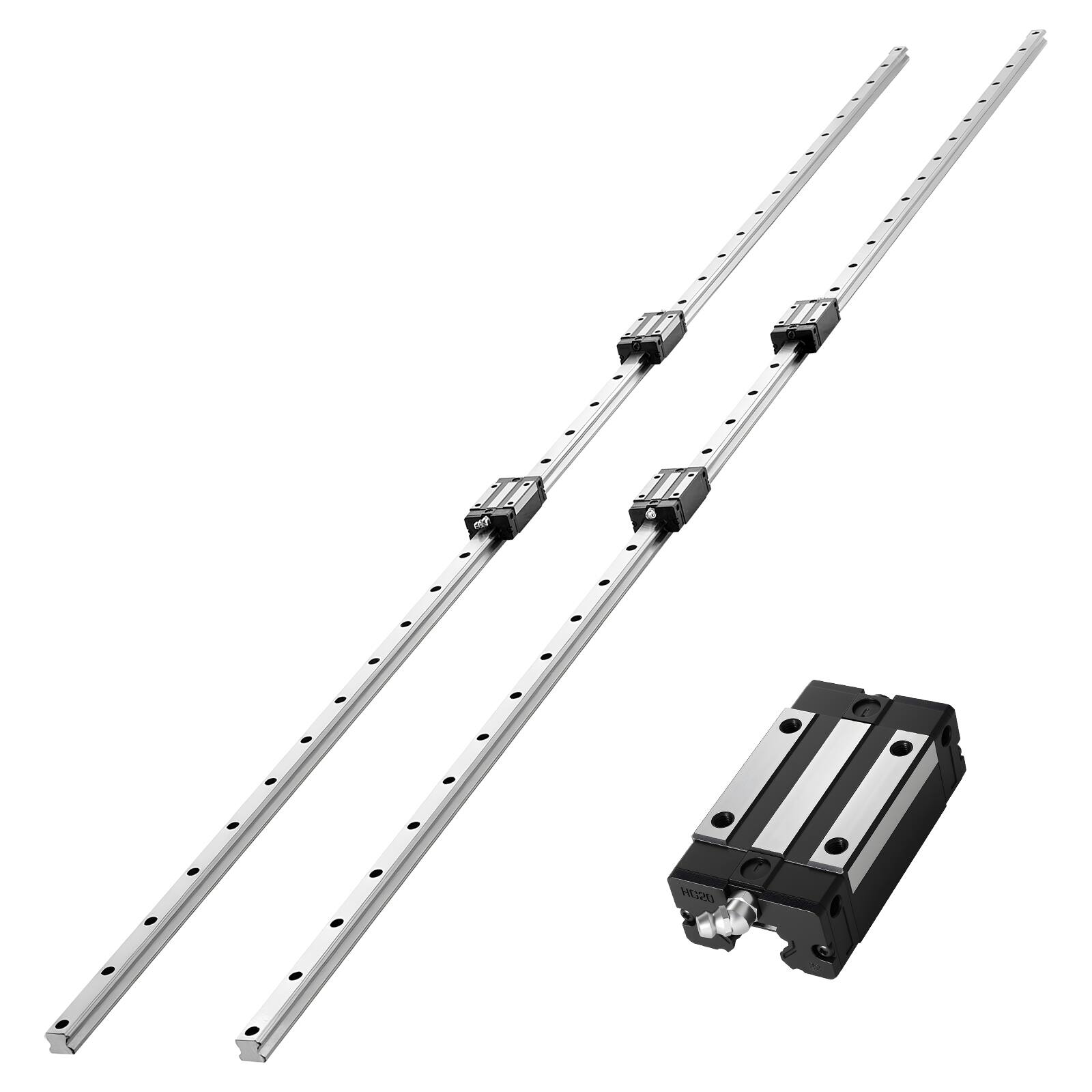 Front. VEVOR - Linear Rail Guide Kit, HGR20, 2Pcs 2000 mm (78.74 inch) Linear Motion Rails and 4Pcs Bearing Slide Blocks - Silver.