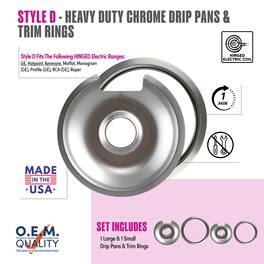 Range Kleen - 1056R68GE4X Style D 4pk Heavy Duty Chrome Drip Pans and Trim Rings, 1 each Large and Small