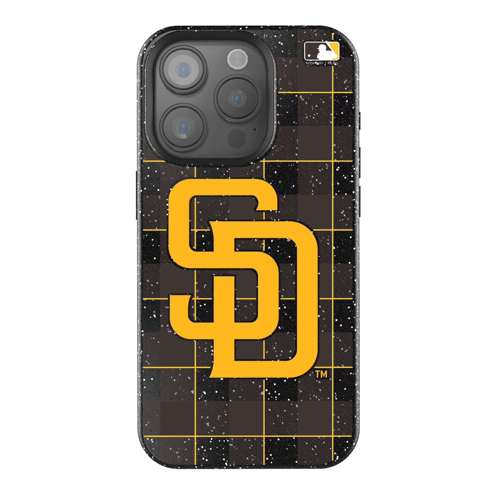 Front. Keyscaper - San Diego Padres Plaid Bling iPhone Case - 14 Plus - Black.