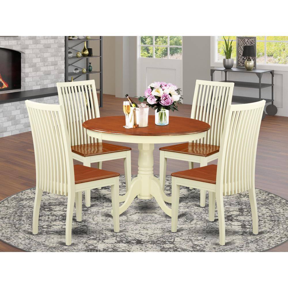 Back. East West Furniture - Dining Room Set Buttermilk & Cherry - Brown.
