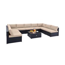 Kadyn - 10 Pc Outdoor Wicker Conversation SetWicker Patio sectional Furniture SetsAll-Weather Rattan Sectional Sofa - Beige