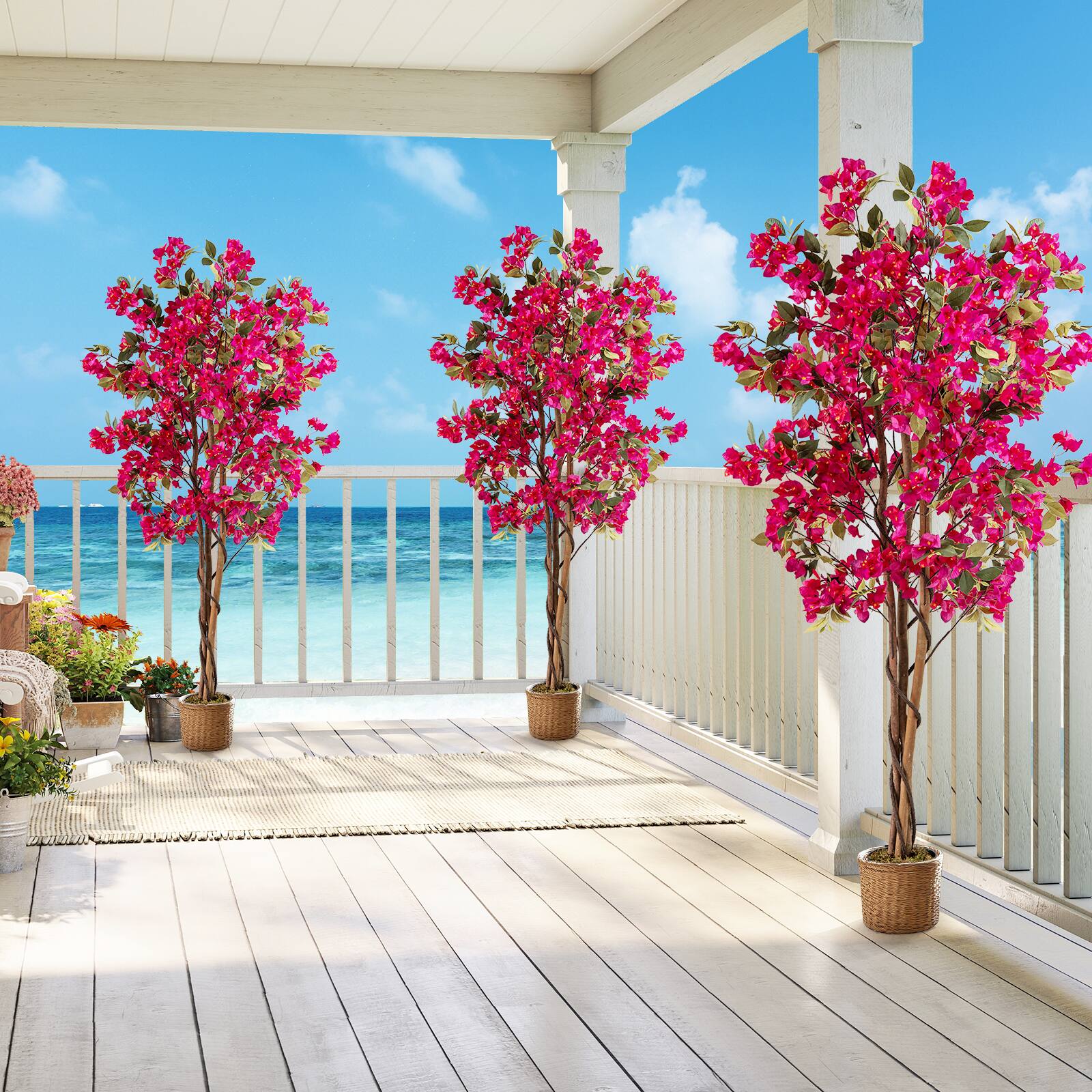 Alt View 8. Gymax - Gymax 6 FT Artificial Bougainvillea Tree Set of 2 Tall Faux Pre-potted Tree w/ 910 Flowers - Red.