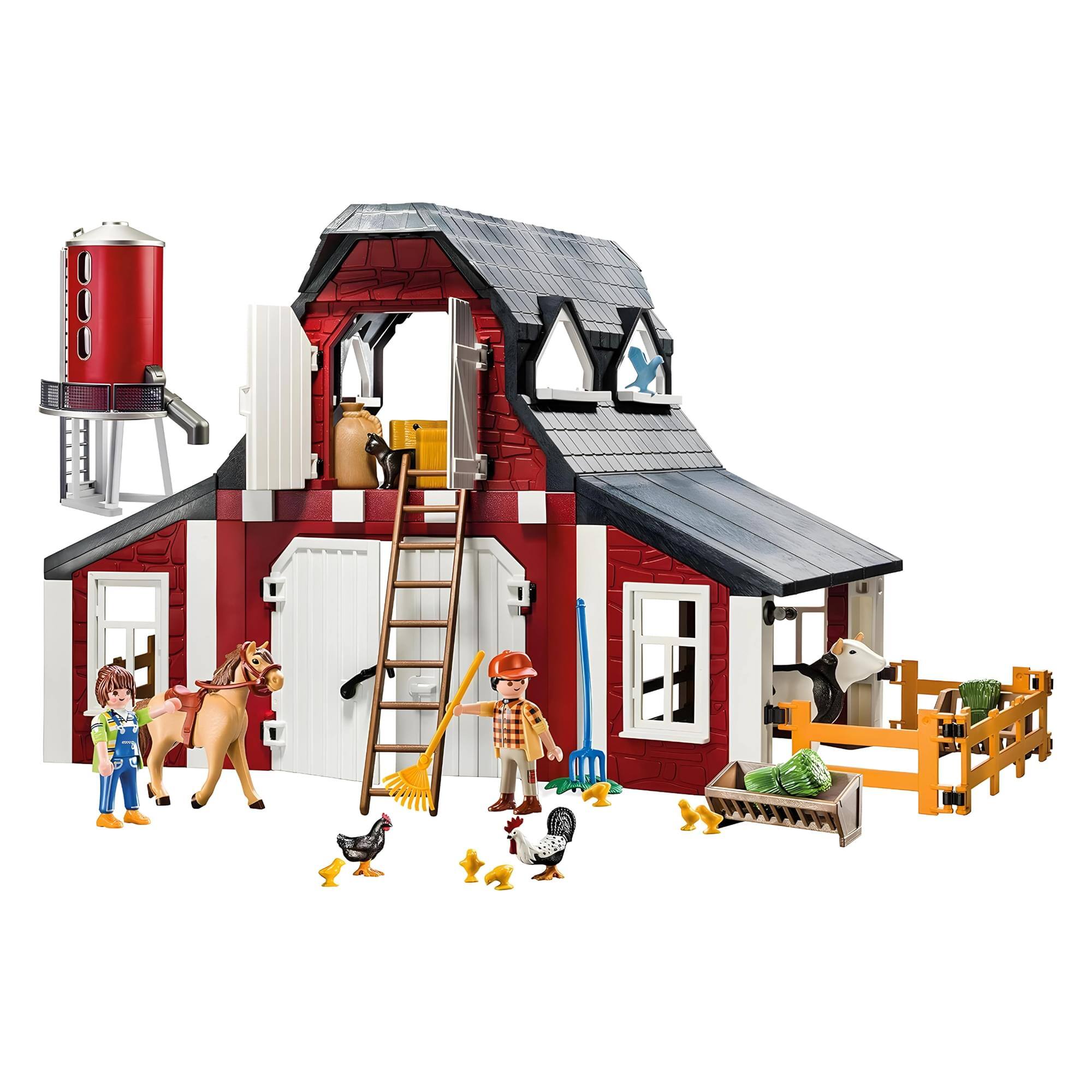 Playmobil - 9315 Barn with Silo Building Set - Red