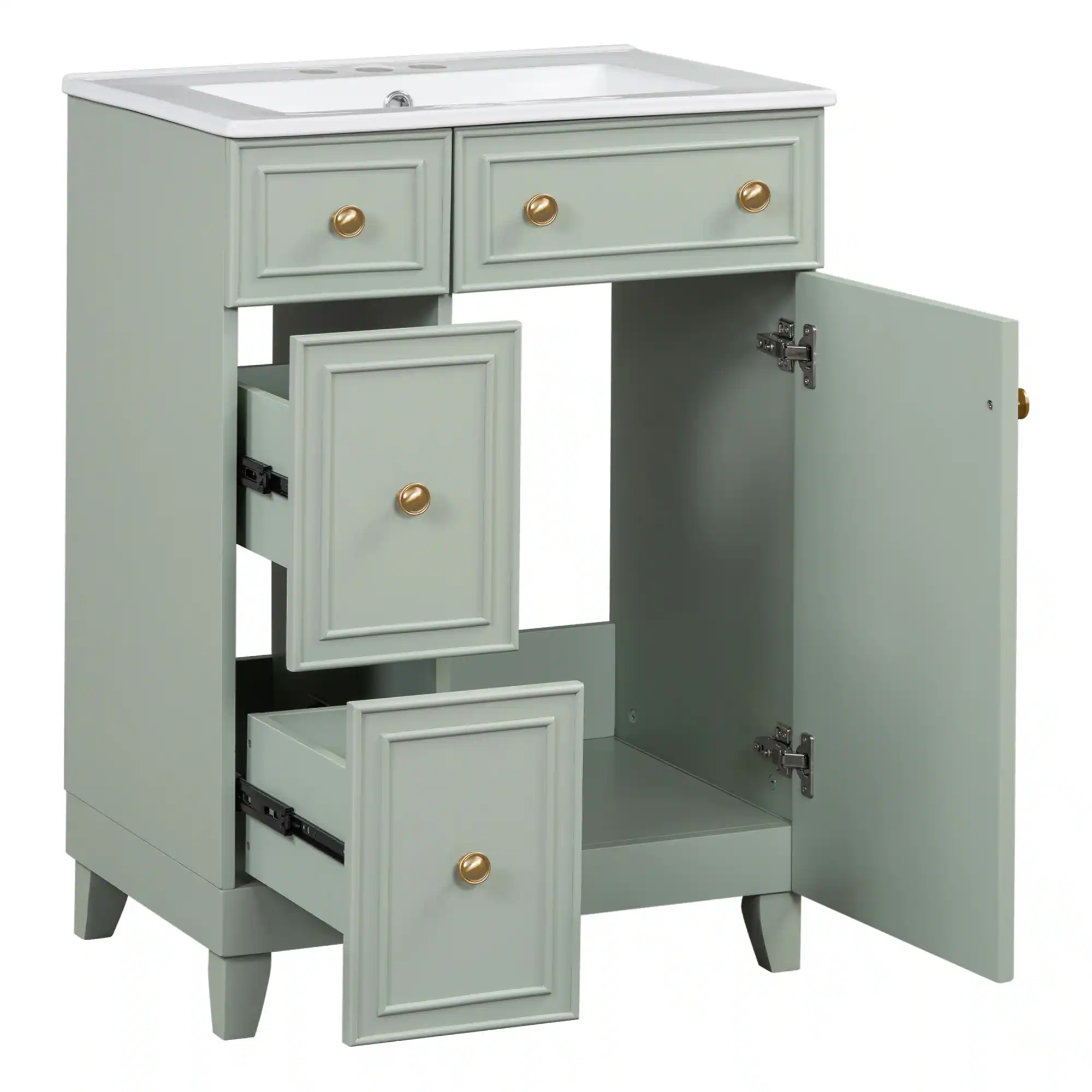 Alt View 9. ELEMENT ACE - Compact 24-Inch Bathroom Vanity Cabinet with Ceramic Sink and Ample Storage Space - Green.