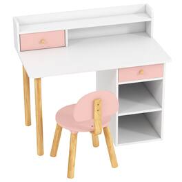 Qaba - Study Desk with Storage, Kids Desk and Chair Set for Bedroom & Study Room - Pink