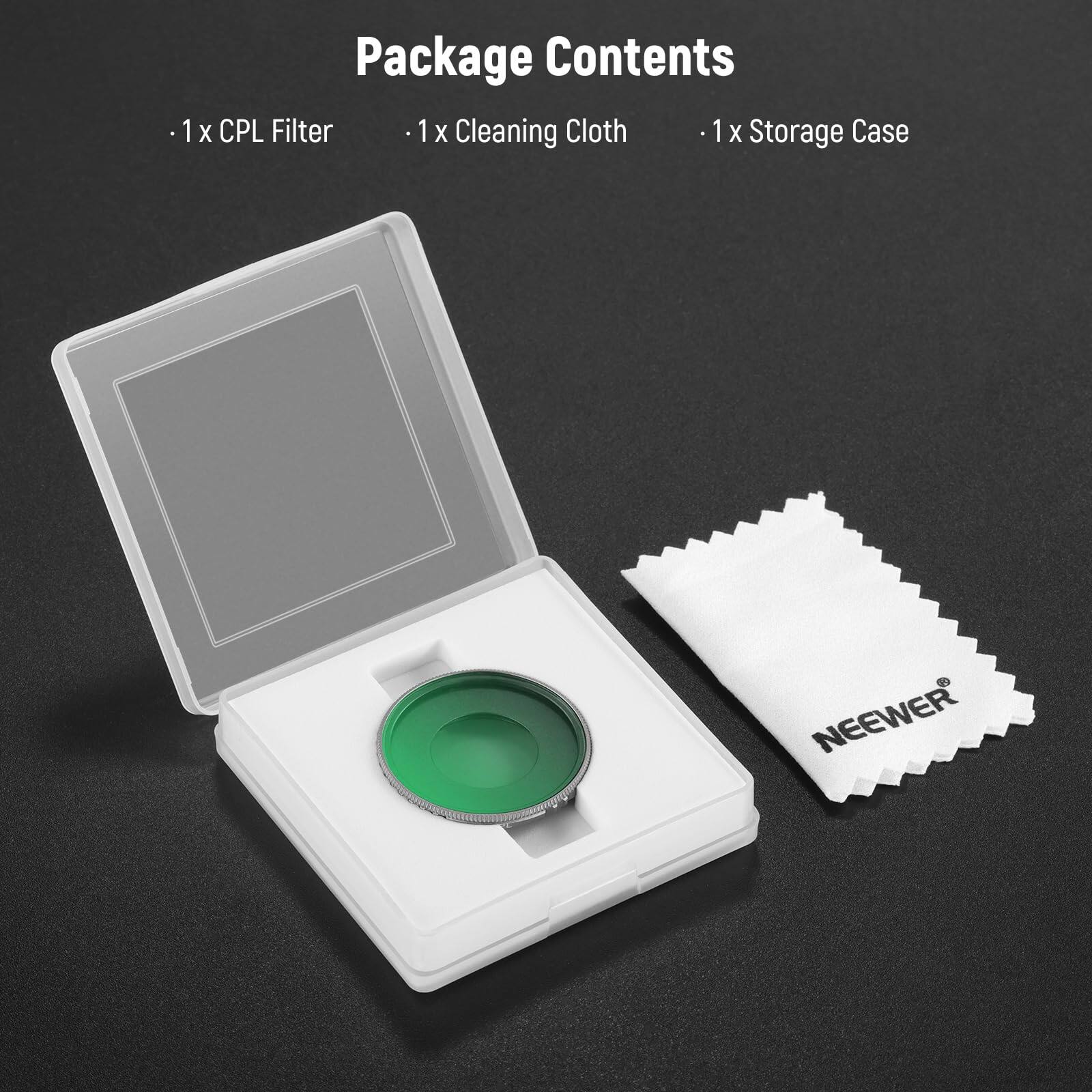 Package Contents

- 1 x CPL Filter
- 1 x Cleaning Cloth
- 1 x Storage Case