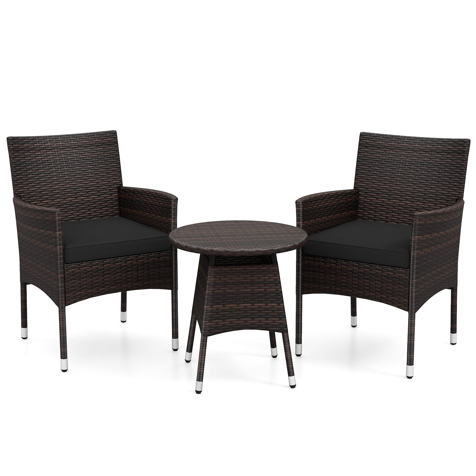 Alt View 6. Gymax - Gymax Set of 3 Patio Furniture Set Hand-Woven PE Wicker Conversation Set w/Armchairs Black - Black.
