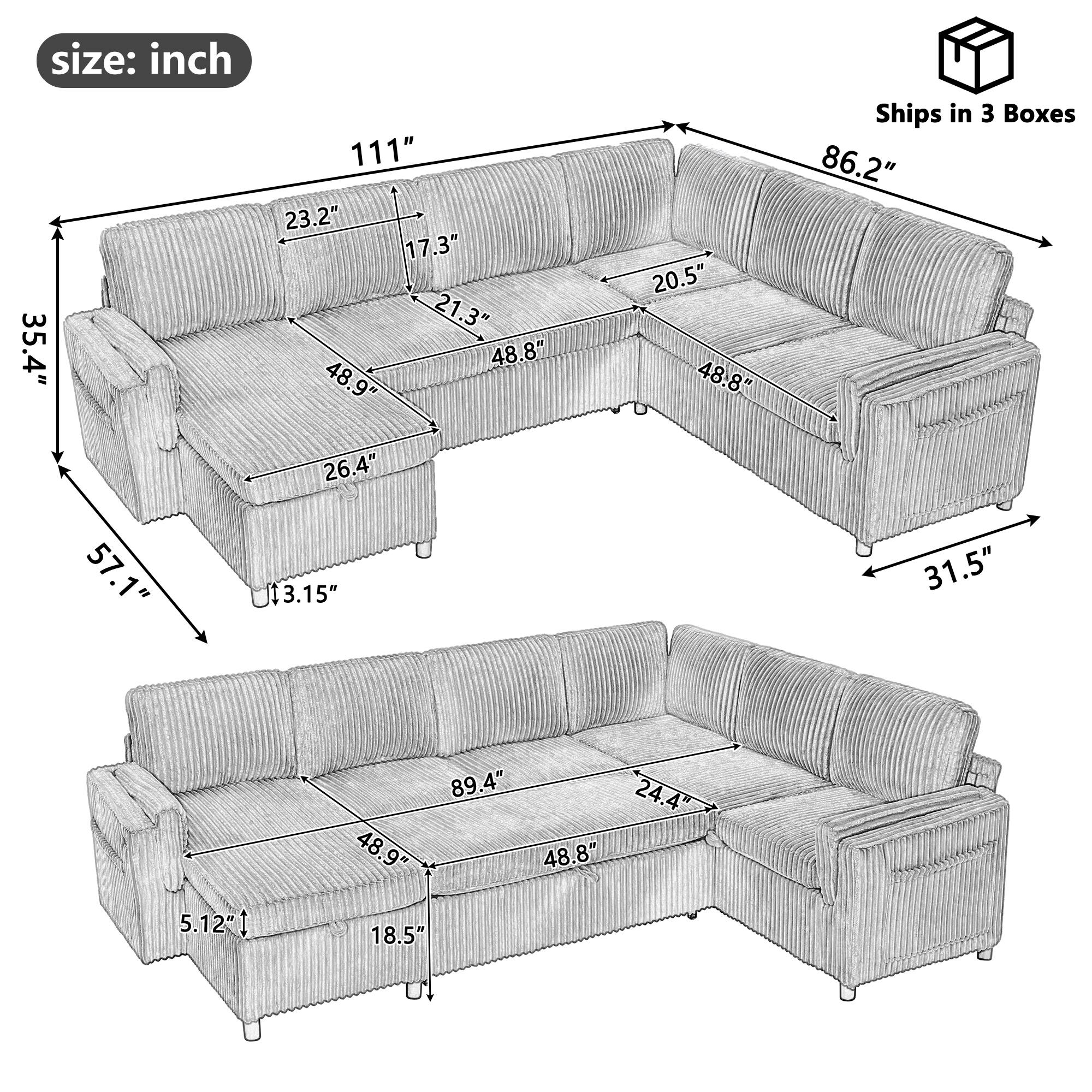 size: inch 35.4" 111" 23.2" 17.3" 21.3" 48.8" 48.9" 20.5" 48.8" Ships in 3 Boxes 86.2" 26.4" 57.1" 13.15" 31.5" 5.12" 89.4" 48.9" 48.8" 18.5" 24.4"