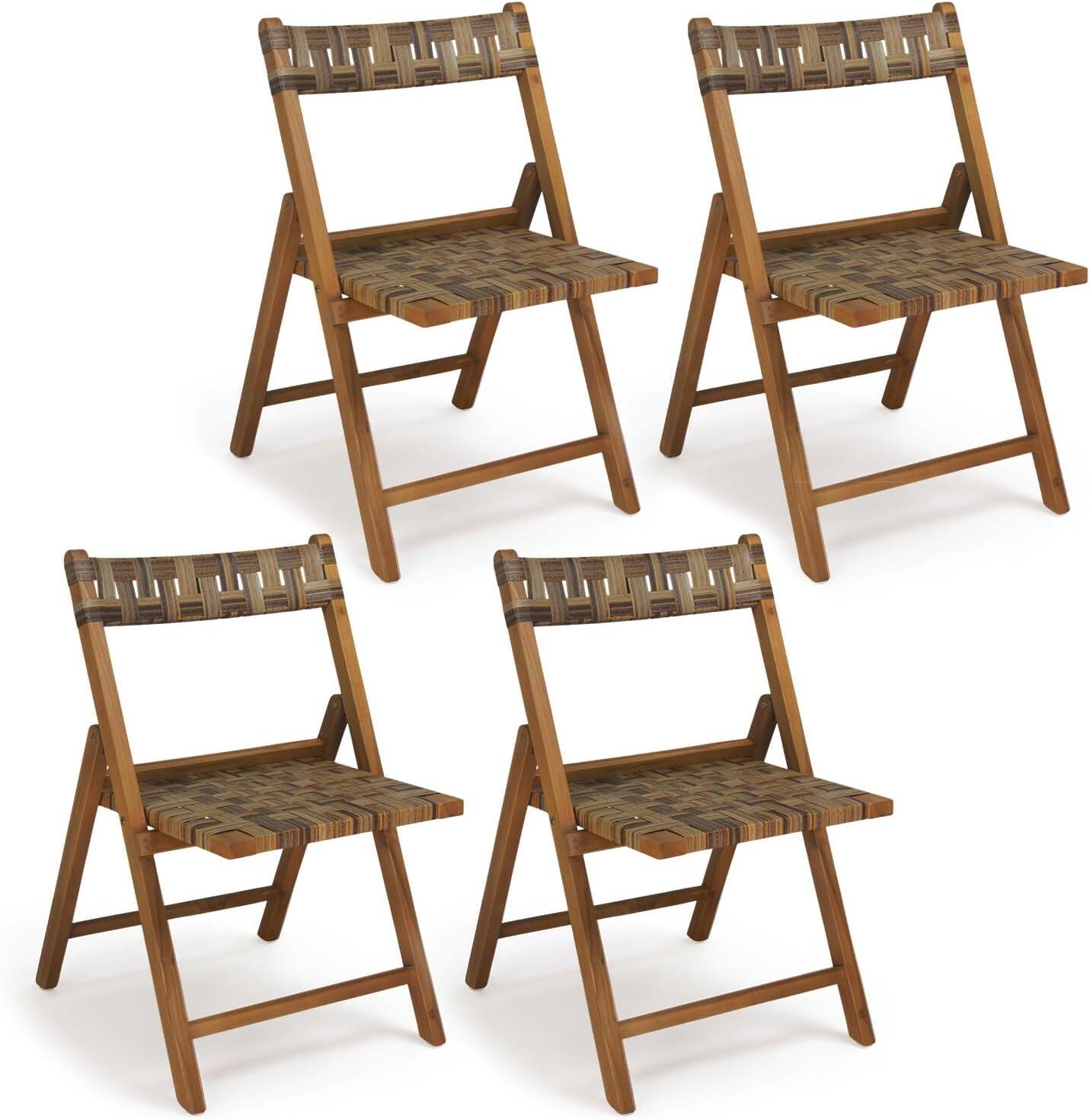 Gymax - Teak Wood Folding Chairs Set of 4 400 Lbs Outdoor Seating w/110-Degree Contoured Back - Brown price history on PriceWatchPro