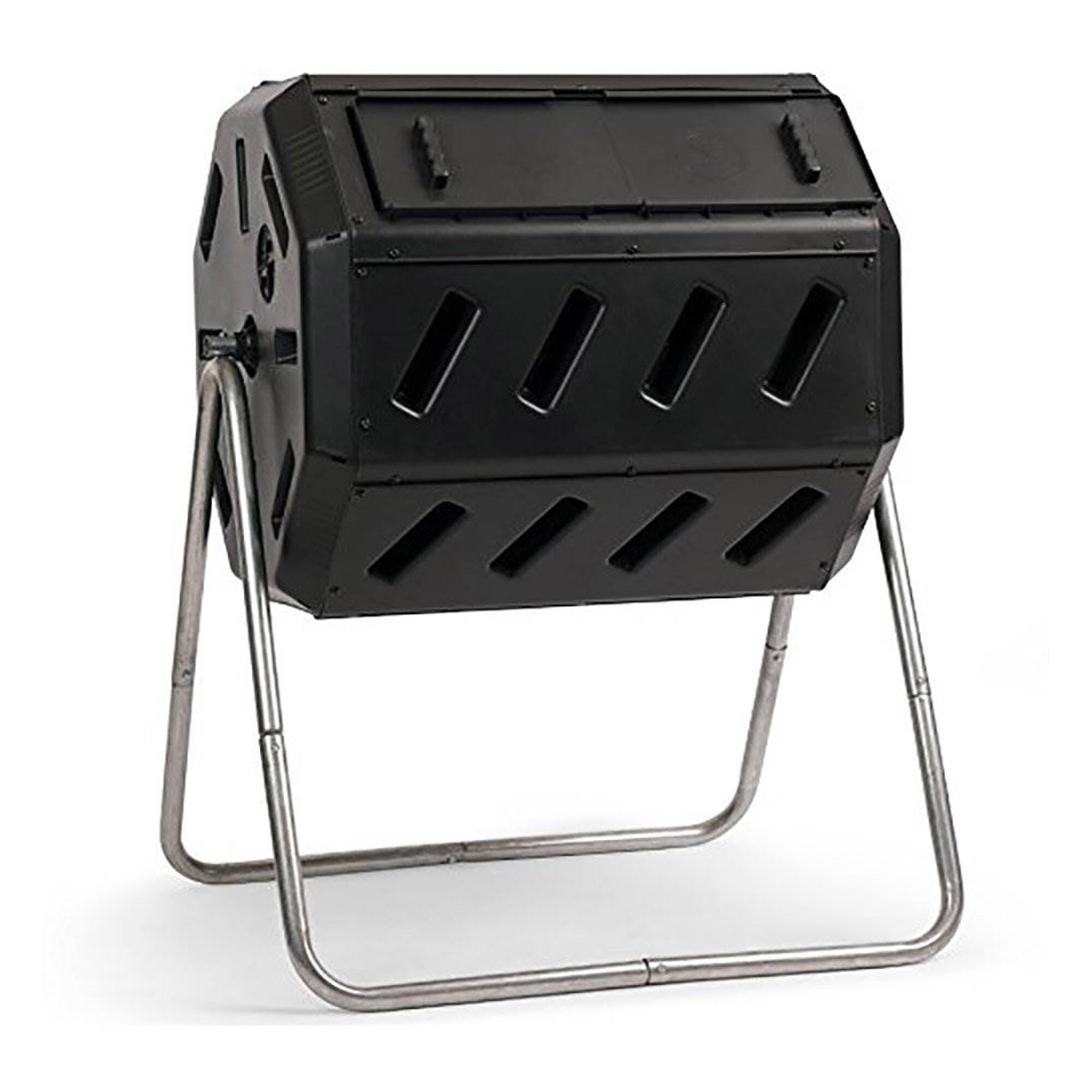 Alt View 2. FCMP Outdoor - FCMP Outdoor 37 Gallon Elevated Dual Chamber Tumbling Garden Composter Bin,Black - Black.