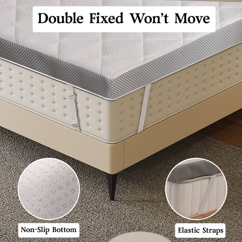 The corrected text from the image is:

- Double Fixed Won't Move
- Non-Slip Bottom
- Elastic Straps