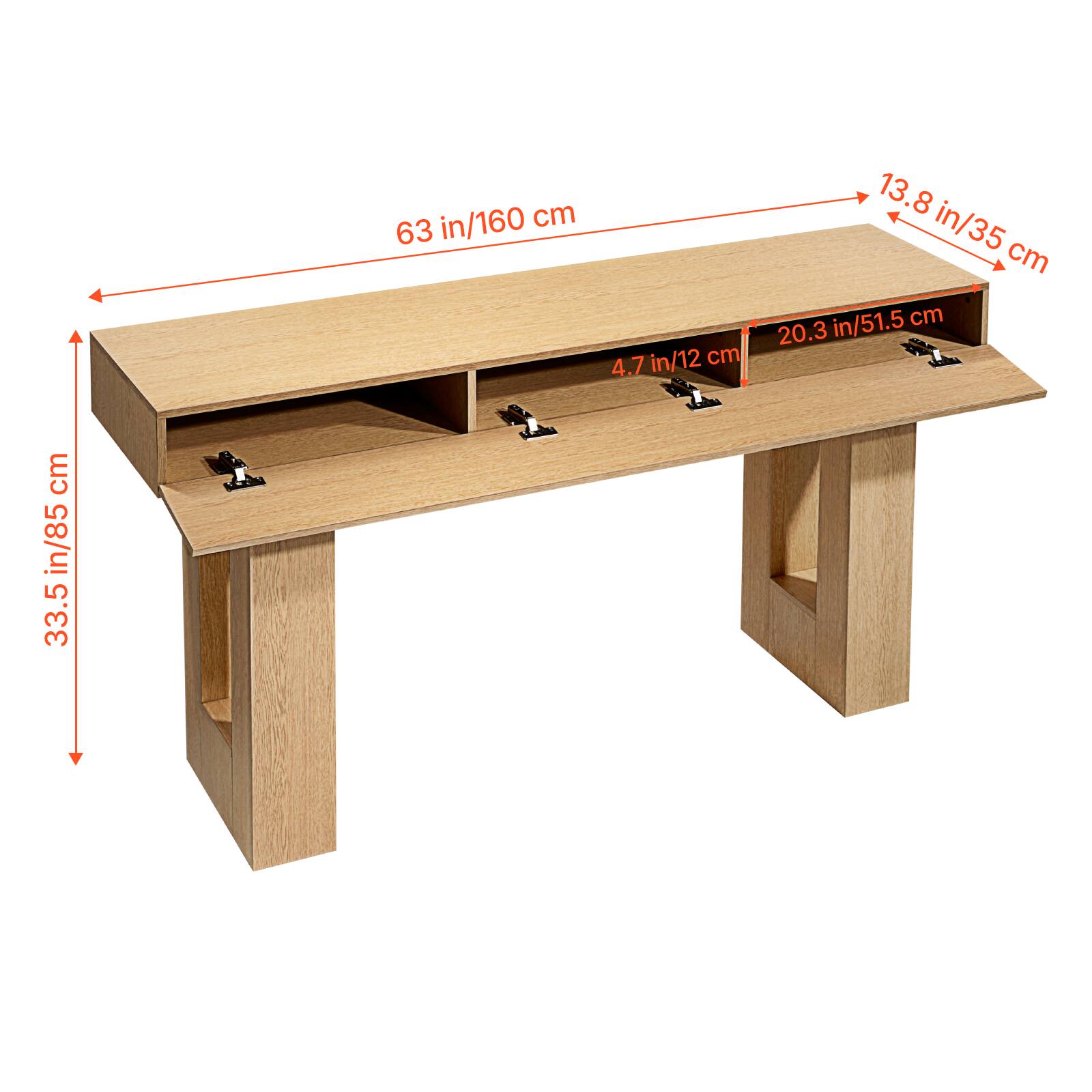 - 63 in/160 cm
- 33.5 in/85 cm
- 13.8 in/35 cm
- 20.3 in/51.5 cm
- 4.7 in/12 cm