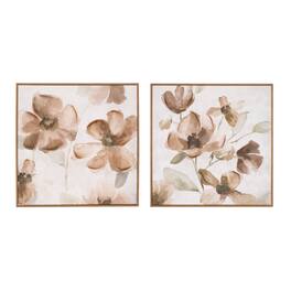 BreeBe - Wood Floral Block Plaque (Set of 2) - White, Brown