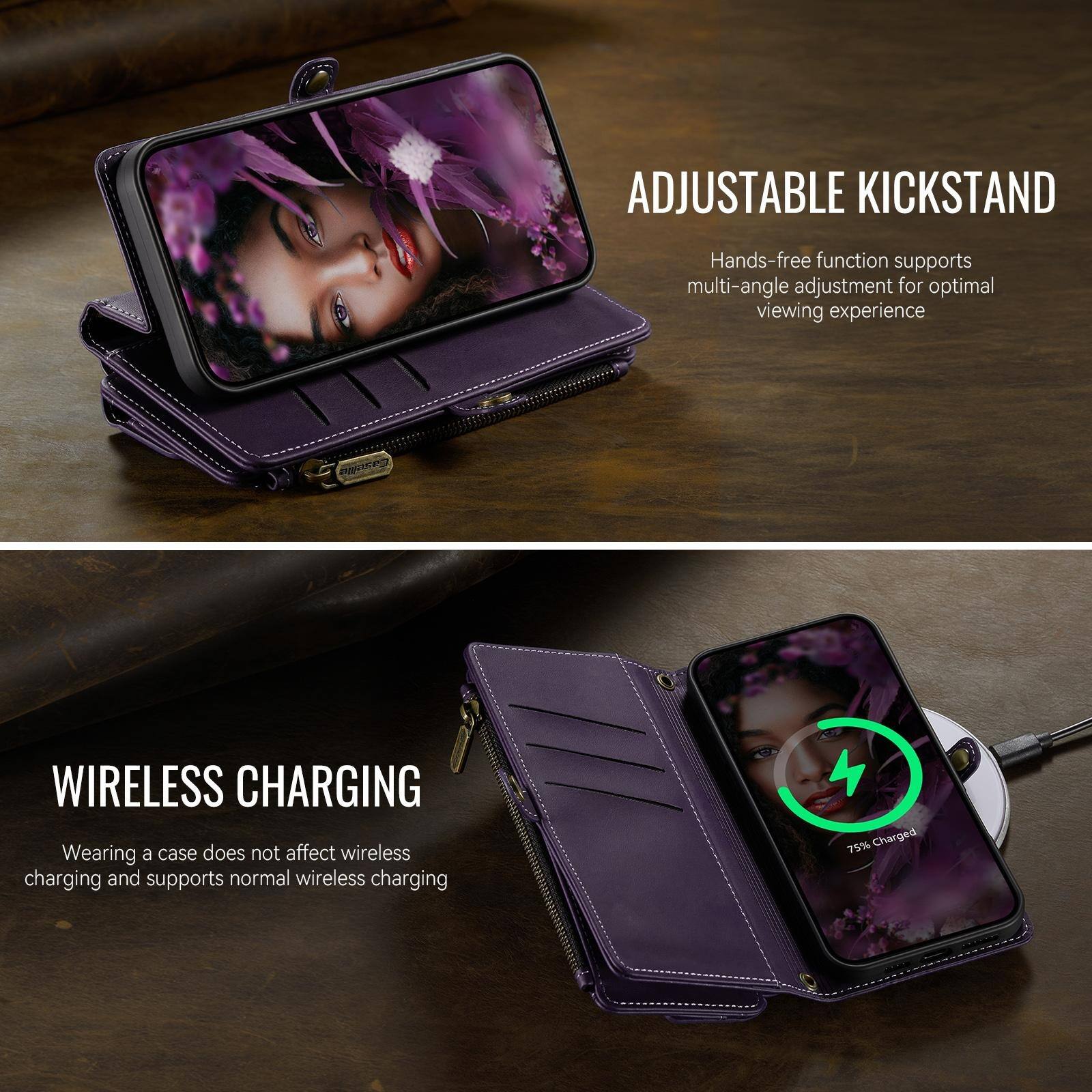 ADJUSTABLE KICKSTAND  
Hands-free function supports multi-angle adjustment for optimal viewing experience

WIRELESS CHARGING  
Wearing a case does not affect wireless charging and supports normal wireless charging

75% Charged