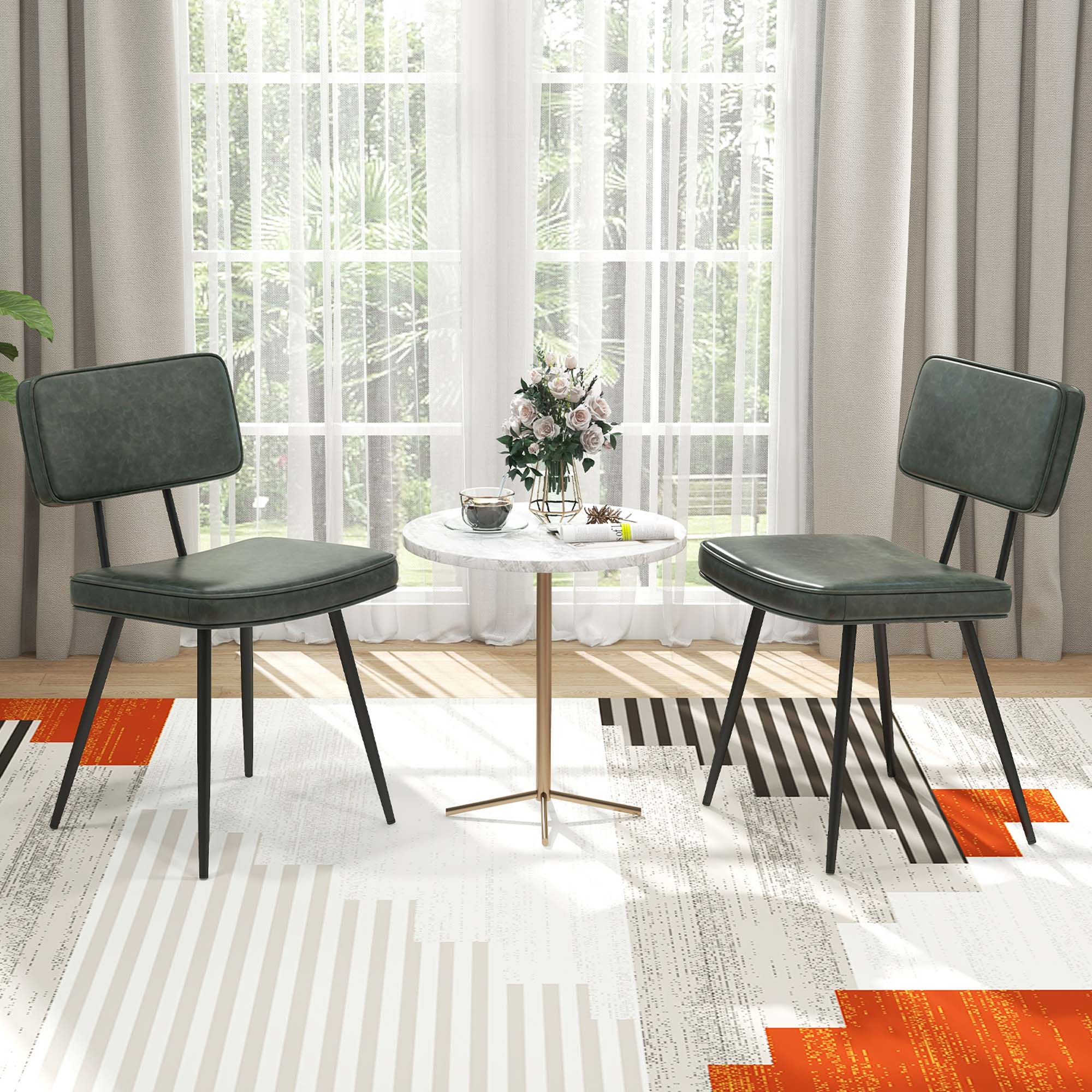 Alt View 3. Gymax - Gymax Dining Chairs Set of 4 w/ PU Leather Cover Filled Sponge Waterfall Seats Green - Green.