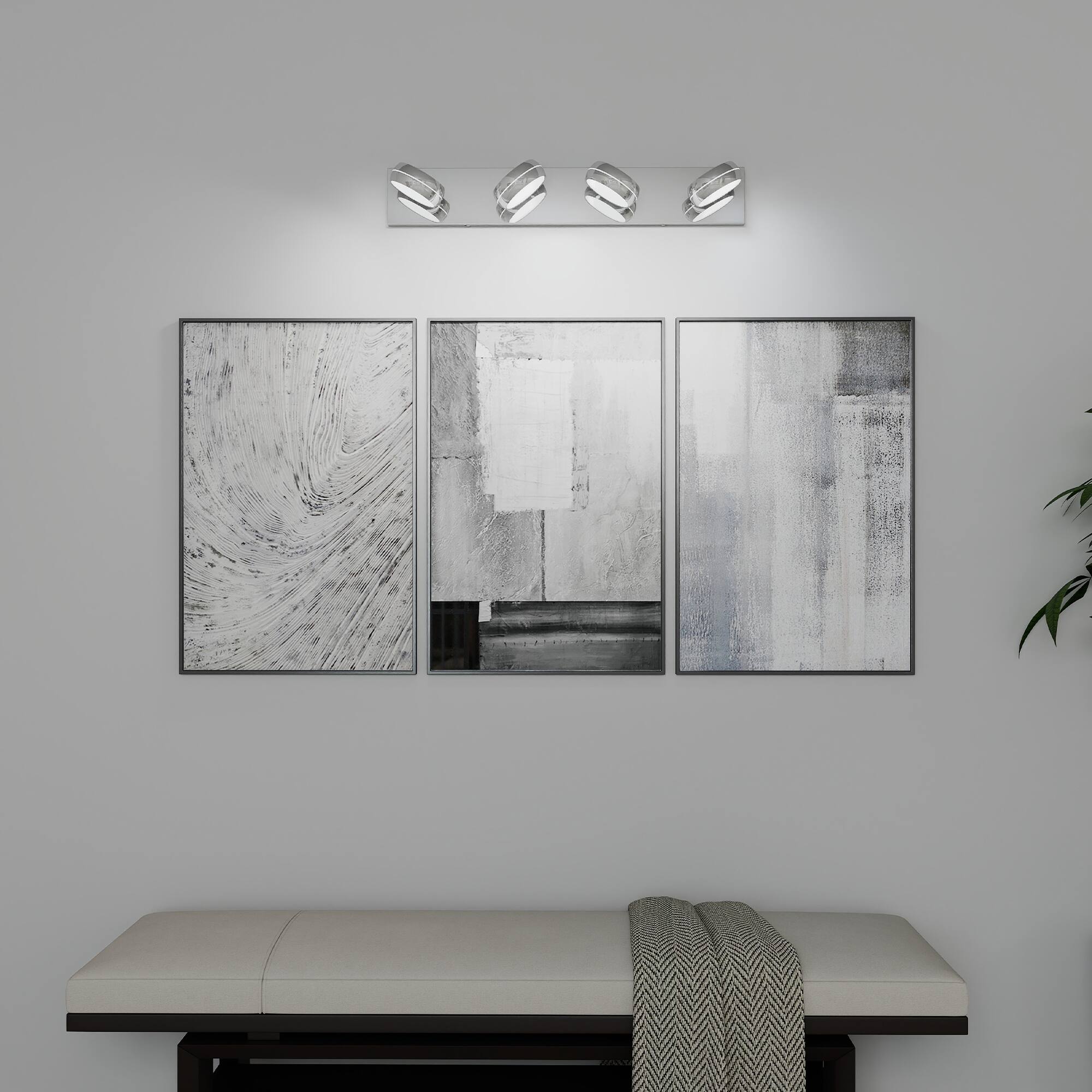 Left. HOMLUX - 27.95 in. 4 Lights Chrome LED Vanity Light Bar with Acrylic Shade.