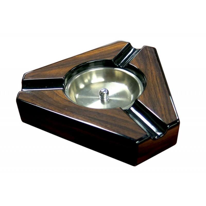 Front. Prestige - Triangular Maple Lacquer Ashtray - Lacquered Dark Maple Wood.