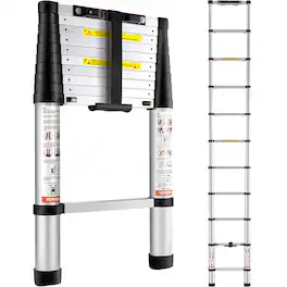 VEVOR - Telescoping Ladder, 10.5 FT Aluminum One-button Retraction Collapsible Extension Ladder, 375 LBS Capacity - Silver