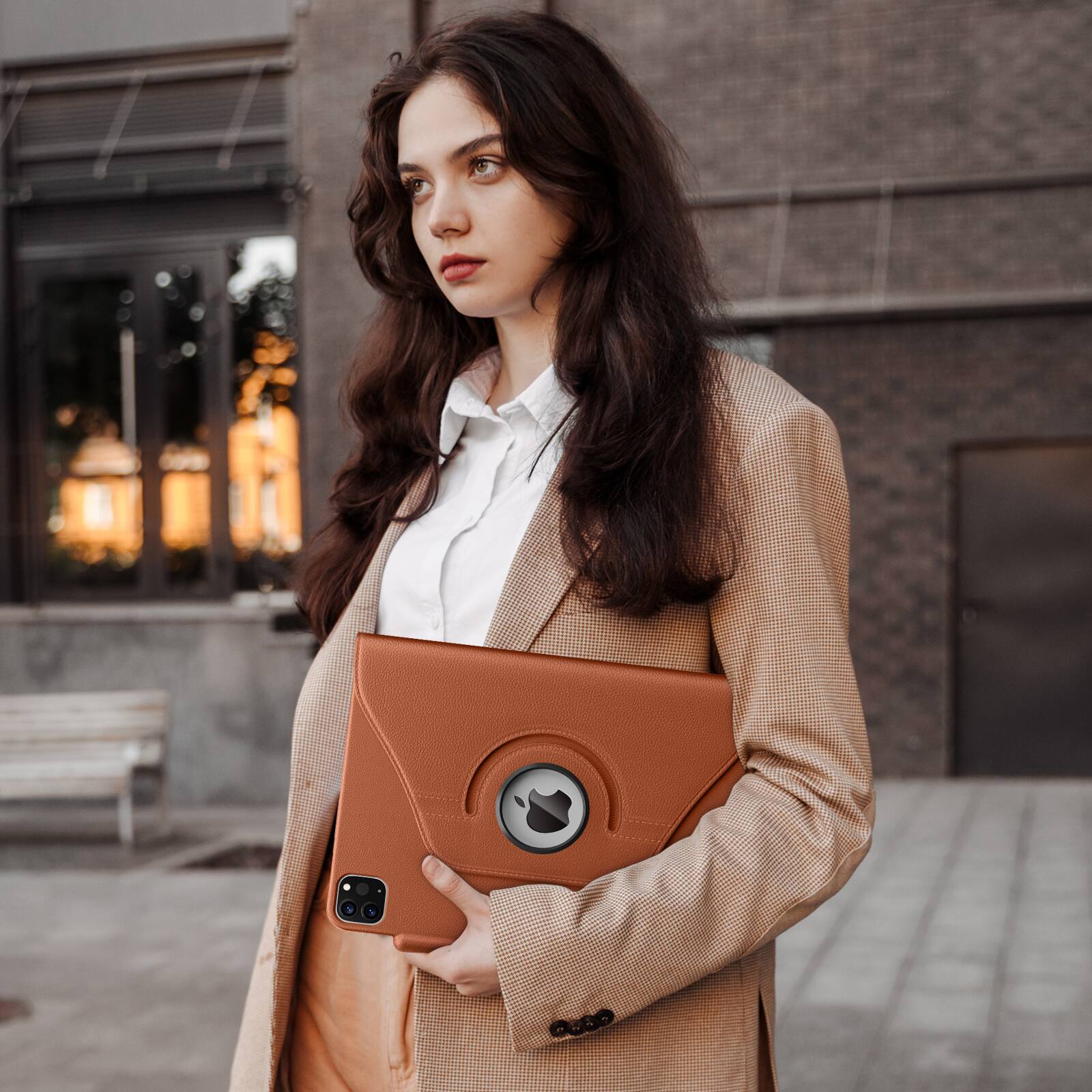 Alt View 2. DTTO - Rotating Case for iPad Pro 11" 1st/2nd/3rd/4th Gen & iPad Air 10.9" 4th/5th Gen, 360 Stand, Pencil Holder, Smart Cover - Brown.