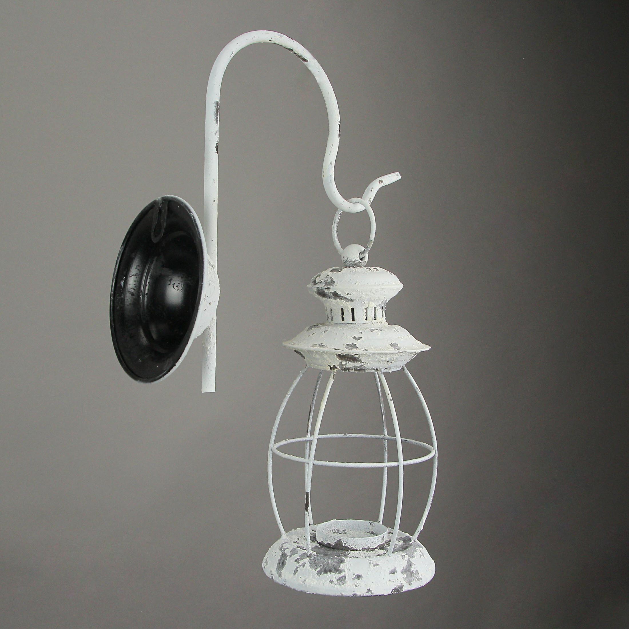 Alt View 2. Zeckos - Set of 2 Rustic Distressed Metal Wall Mounted Railroad Lantern Hanging Sconces - White.