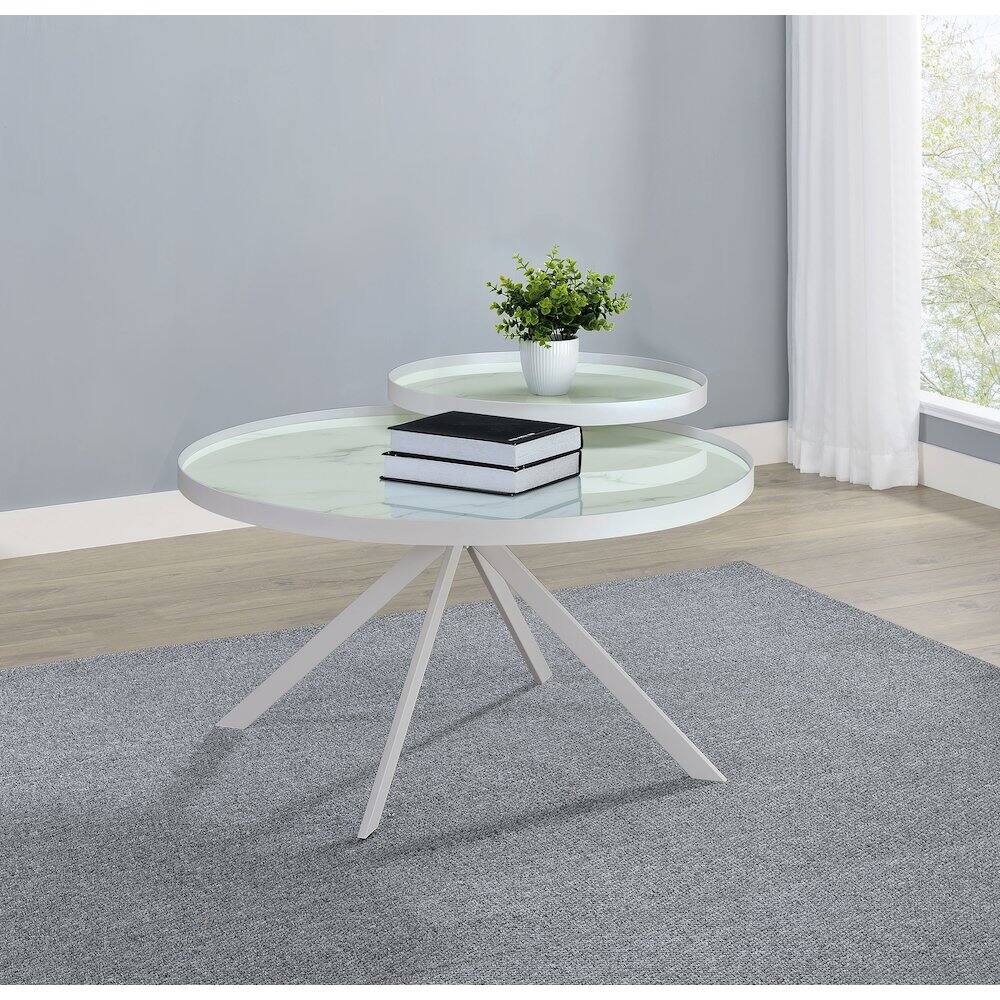 Alt View 2. Coaster Co. of America - Briggs Round Marble Printed Glass Top Coffee Table White - White.