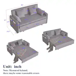 Roomtec - FX 66 Inch Sleeper Sofa Bed 3in1 Adjustable Sleeper with Pullout Bed 4 Pillows and Side Pockets Soft Corduroy - Dark Gray