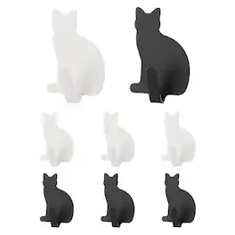 Unique Bargains - 8pcs Cat Shaped Decorative Metal Self-Adhesive Wall Hooks Heavy Duty for Bathroom Kitchen Home Office Hanging Keys Coats - Black/White