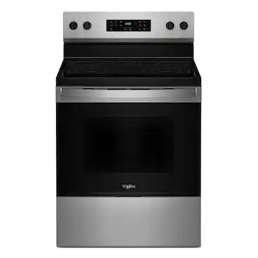 Front. Whirlpool - 30 in. Wide 5 elements 5.3 cu. ft. Freestanding Electric Range with Cooktop Flexibility - Stainless Steel.