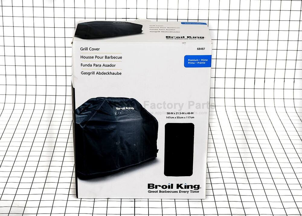 Broil King Grill Cover  
68487  
Premium Prime  
Housse Pour Barbecue  
Funda Para Asador  
Gasgrill Abdeckhaube  

Dimensions:  
58-IN x 21.5-IN x 46-IN  
147cm x 55cm x 117cm  

Broil King  
Great Barbecues Every Time