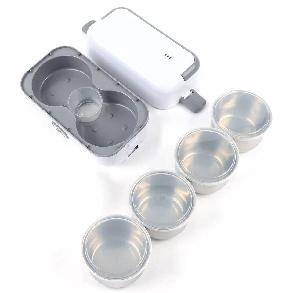 Alt View 2. Home Collection - Electric Lunch Box Portable Food Warmer with 2 Stainless Steel Containers - White with Transparent Lid.
