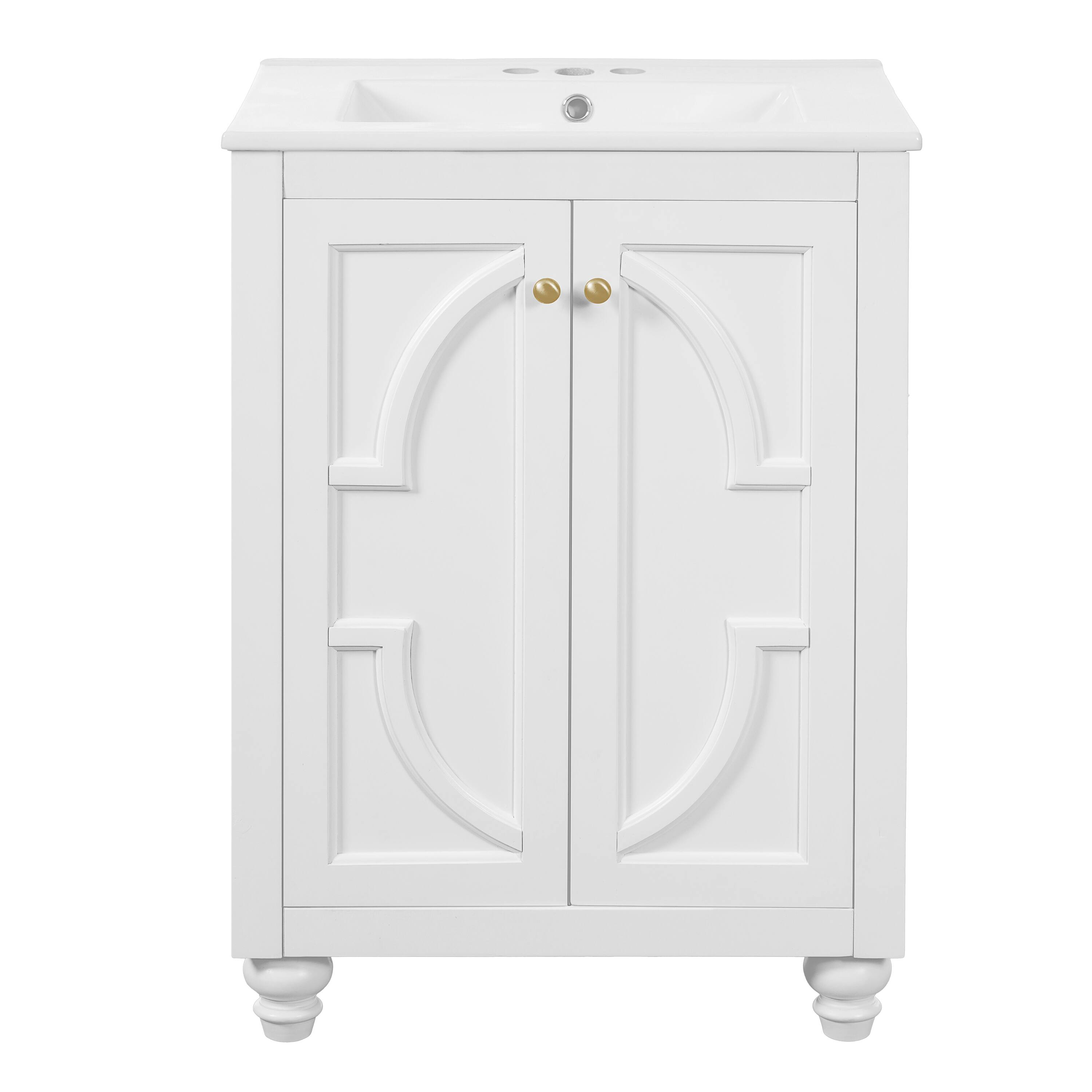 Back. Whisen - 24" Modern Bathroom Vanity with Ceramic Sink, Storage Cabinet with Soft-Close Hinges for Bathroom - White.