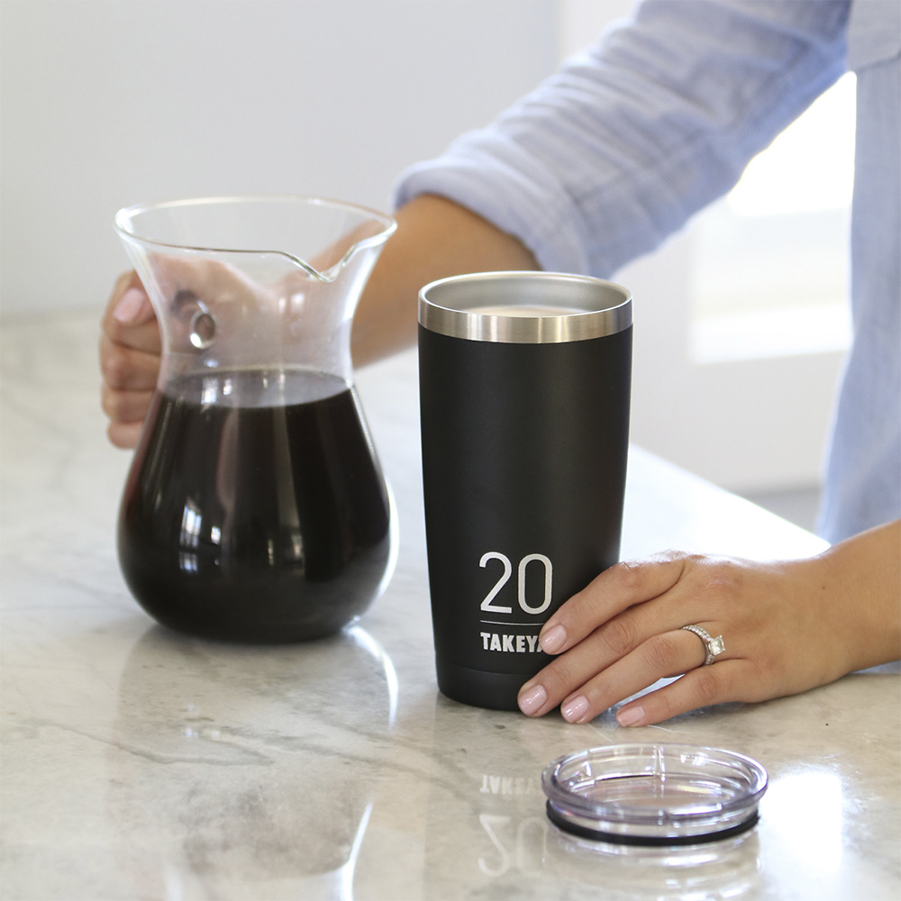 Takeya Double-Wall Glass Tea/Coffee Tumbler, 16-Ounce, Black, Pack