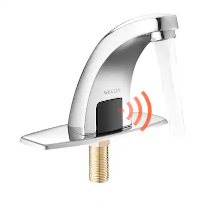 Front. VEVOR - Touchless Bathroom Sink Faucet, Automatic Motion Sensor Restroom Toilet Faucet Cold Water with Hole Cover Plate - Silver.