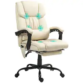 Vinsetto - High Back Massage Office Chair with 6 Vibration Points, PU Leather Reclining Computer Chair - Beige