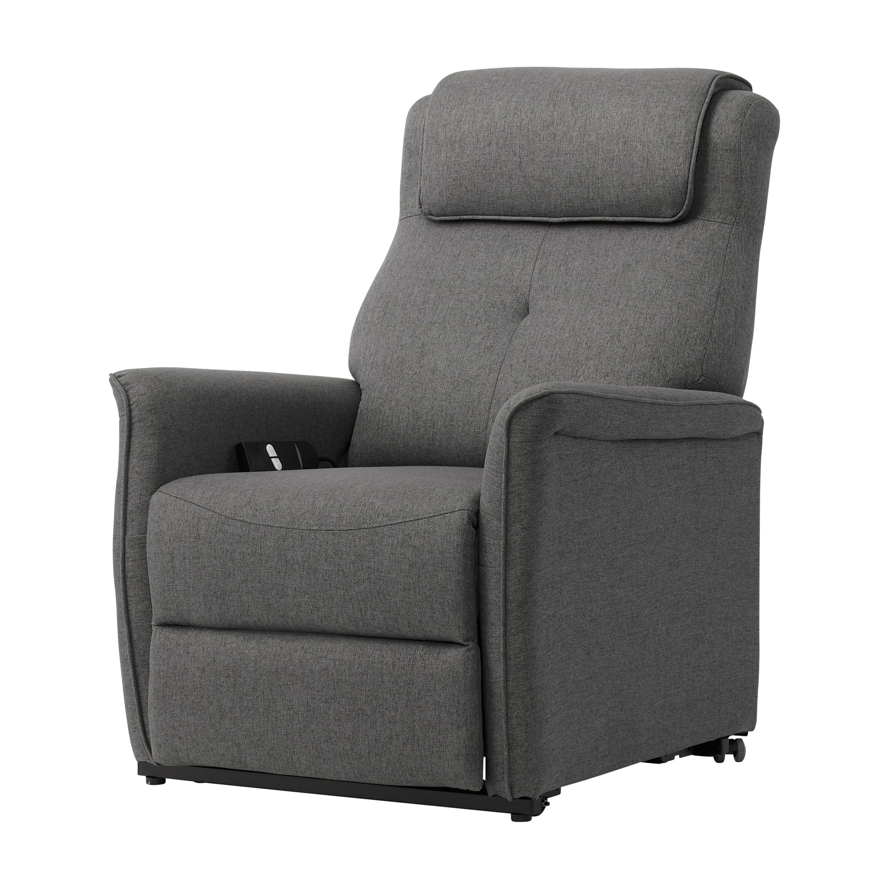 Angle. CorLiving - Ashley Power Lift Fabric Recliner - Medium Grey.